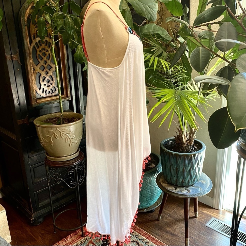 Revolve White Pom Pom trim slip dress - Picture 5 of 13